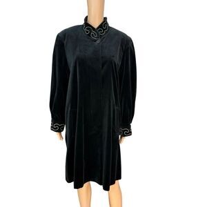 F.S. Limited VTG Black Cotton Velvet Coat Jacket Embroidered Trim USA size 11/12